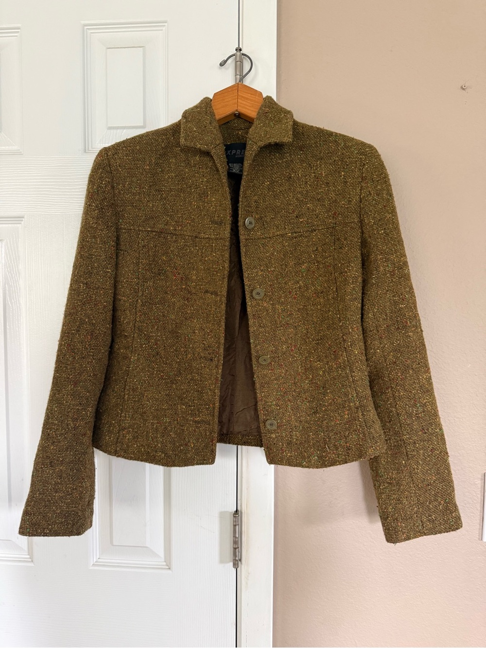 Express Olive Tweed Blazer with Colorful Flecks